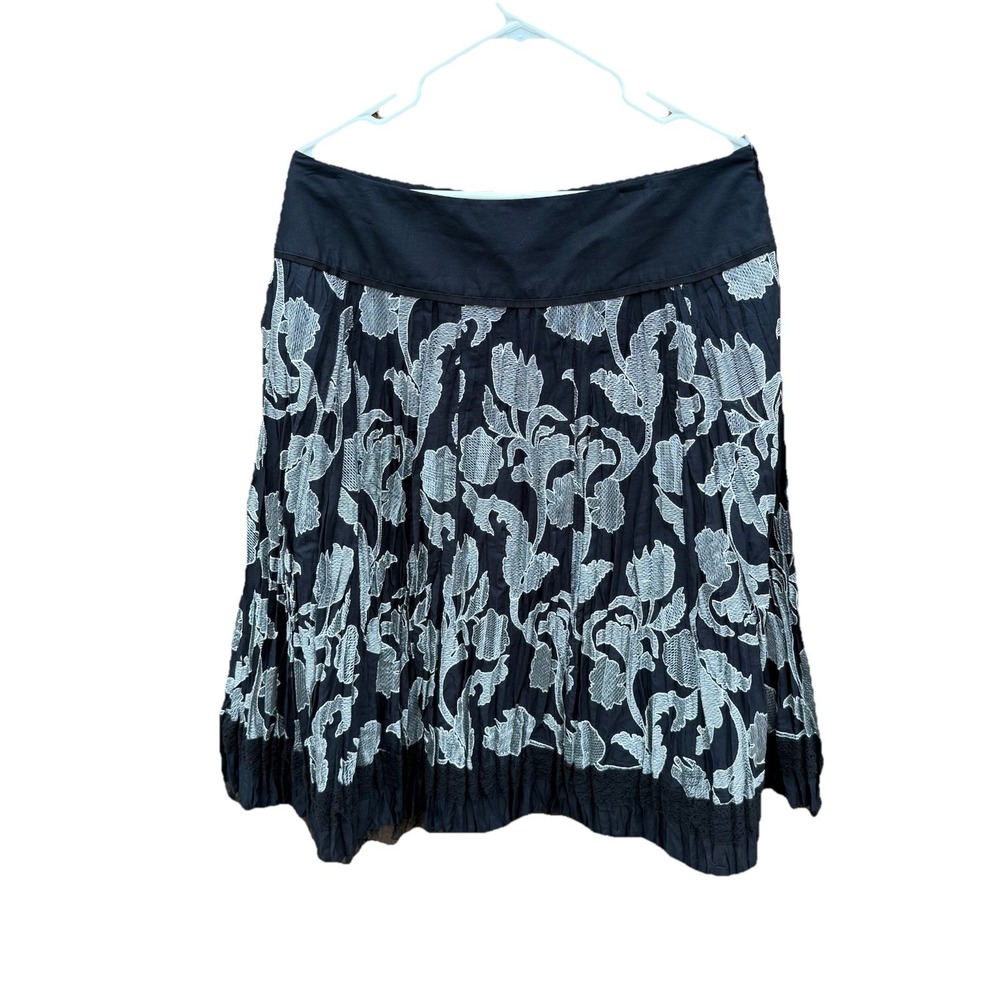 Peter Nygard Skirt Womens 12 Black  Embroidered‎ Floral Midi Cottage Boho Tulle